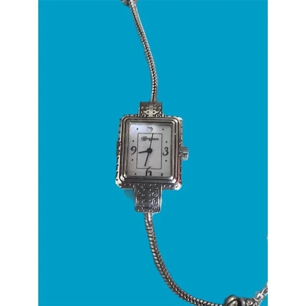 BRIGHTON SHORT HILLS SILVER WATCH WITH 2 BEADS NEW BATTERY CAN ADD BEADS